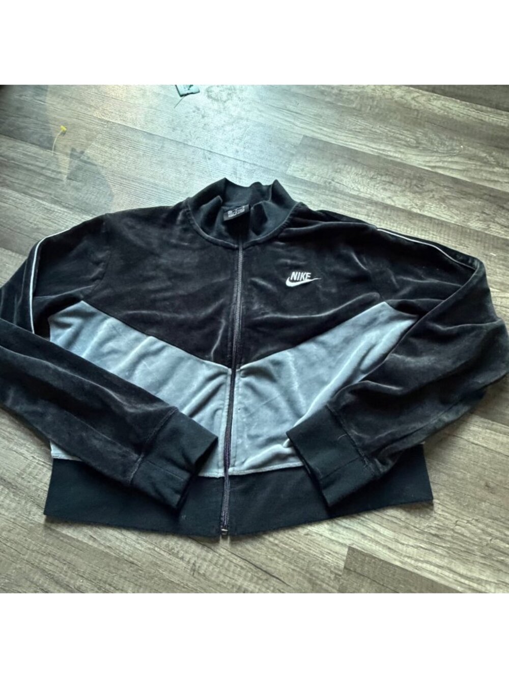Nike Womens Velour Zip-Up Jacket Black & Gray Colorblock Size M